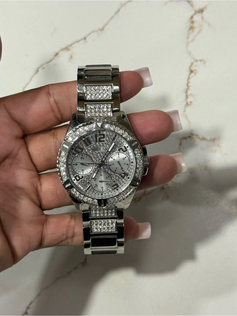 GUESS Silver Crystal Pavé Women's Bracelet Watch